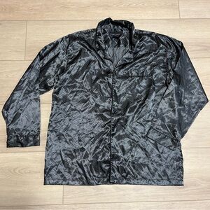 Robert Louis Silk Mens Nightgown Pajama Shirt Button-Down Long Sleeve Black Gray